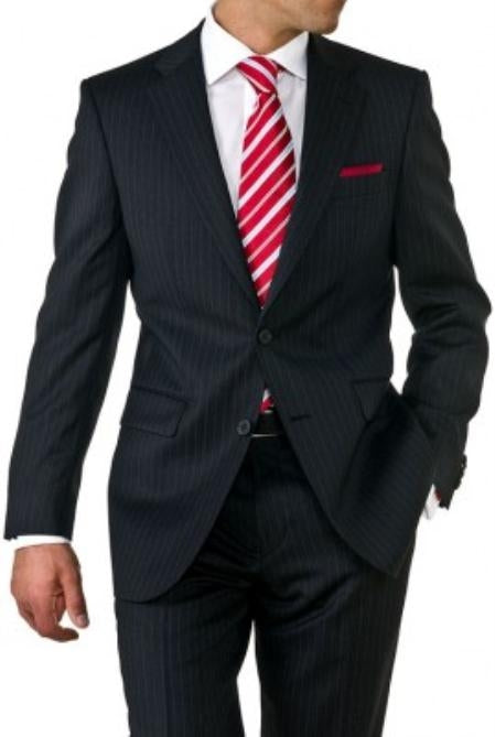 Slim Fit Cheap Priced Business Suits Clearance Sale Two Button Charcoal Stripe ~ Pinstripe - Color: Dark Grey Suit