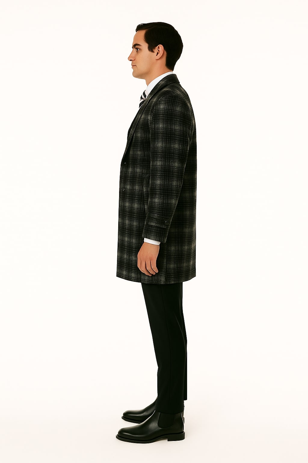 Windowpane Plaid Wool Blend Men's Overcoat