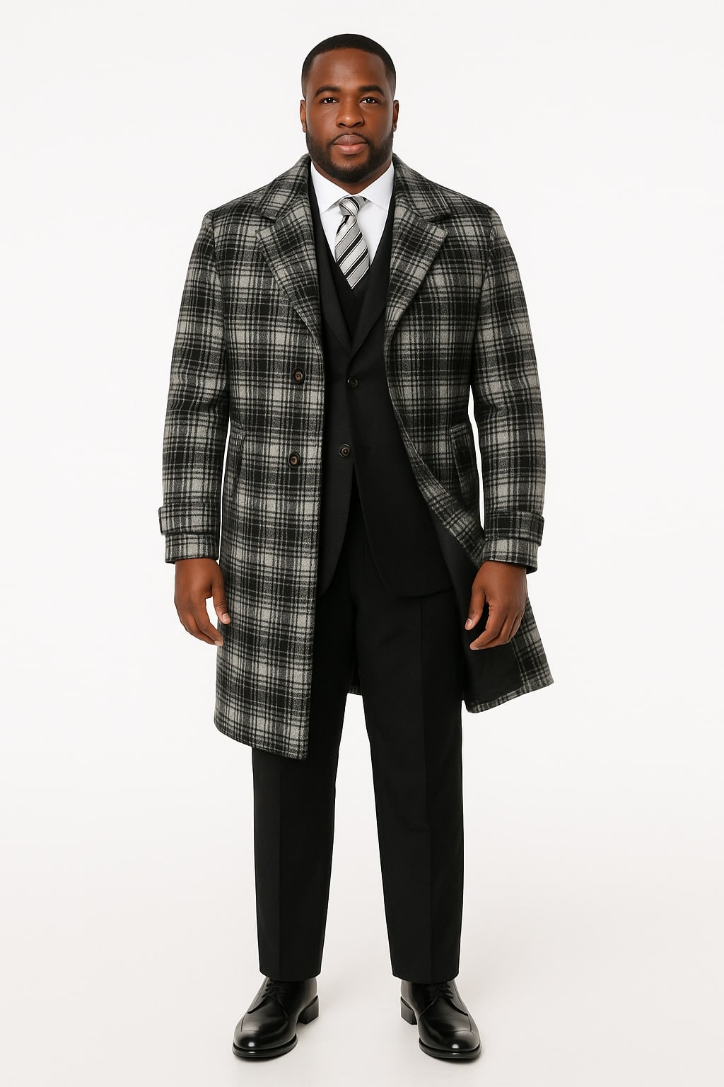Windowpane Plaid Wool Blend Men's Overcoat