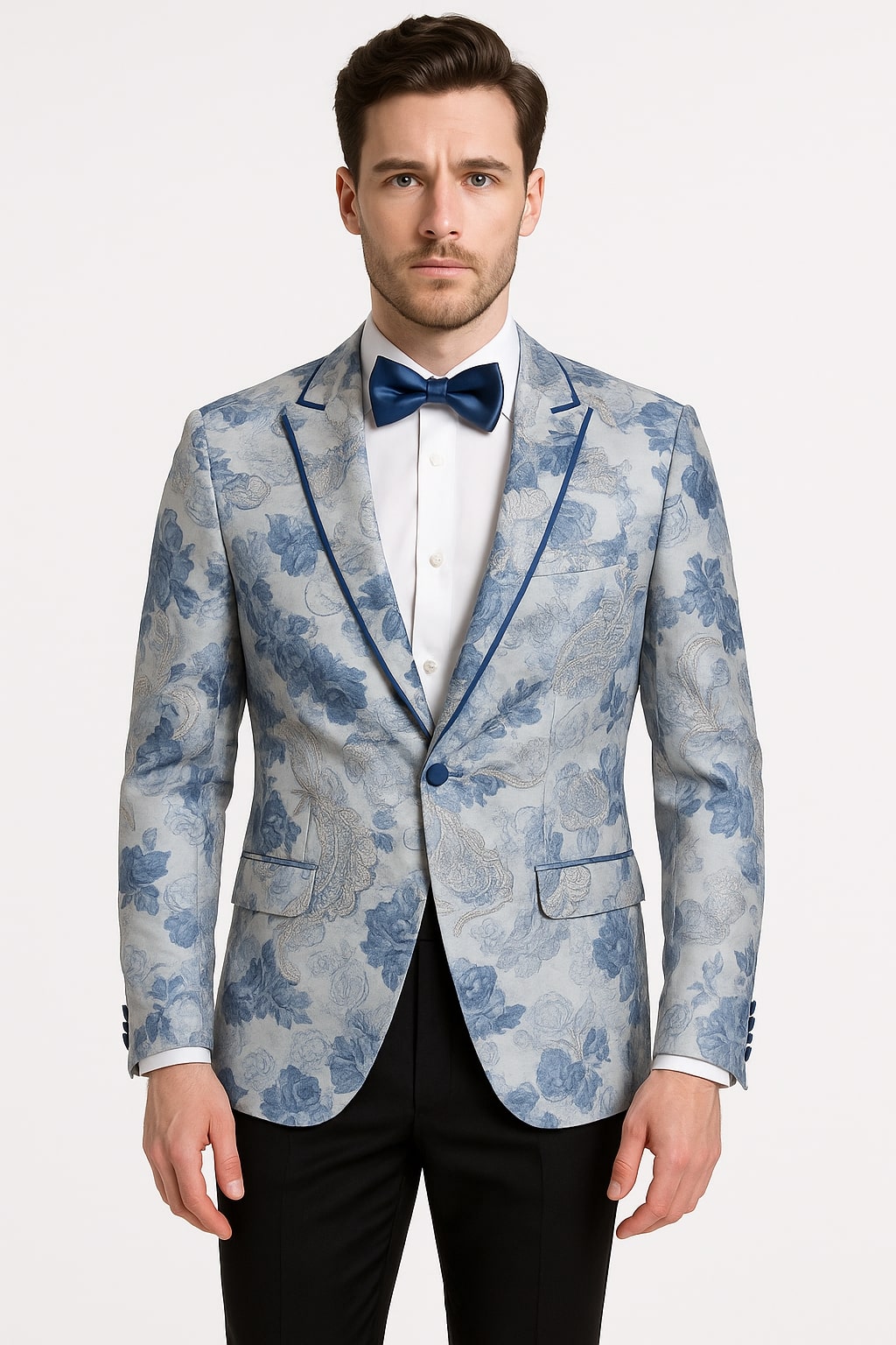 Men's Sky Blue Paisley Embroidered Tuxedo Jacket