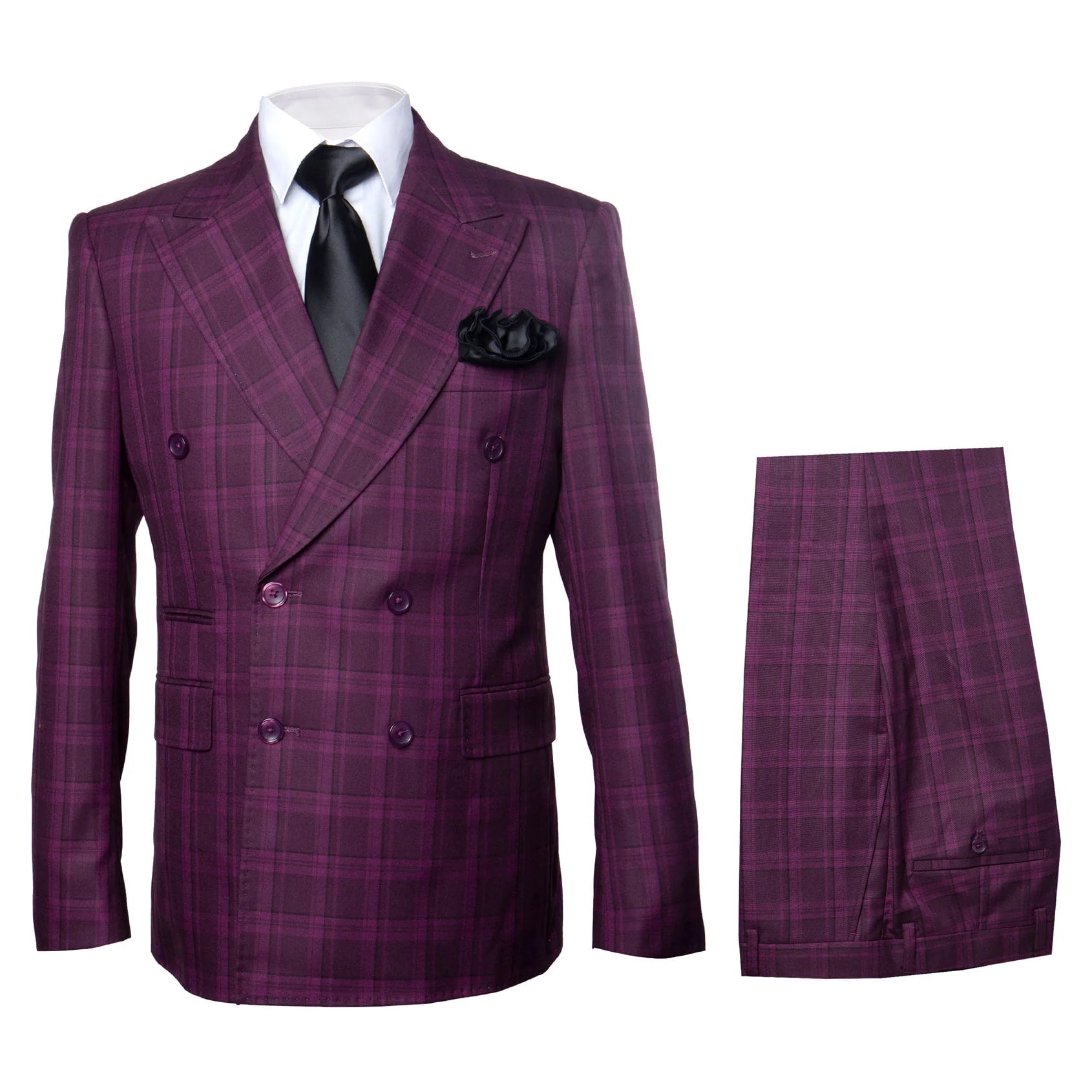 Rossiman Burgundy Plaid Double-Breasted Suit