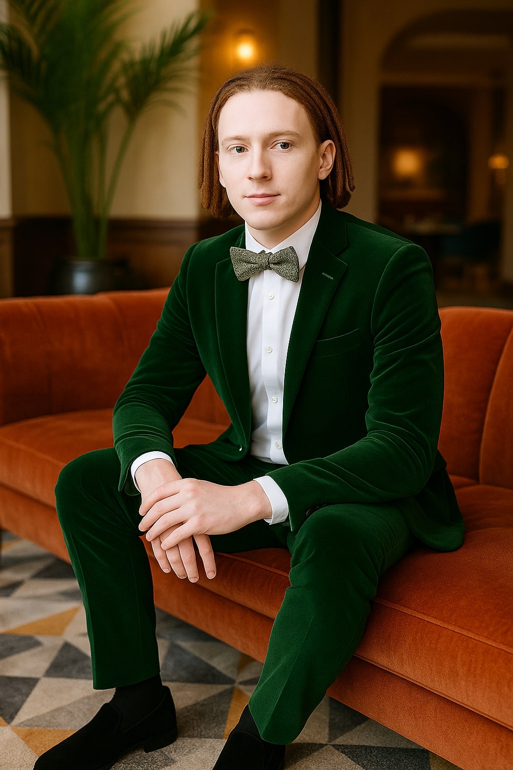 Emerald Green Velvet Slim Fit Tuxedo for Men