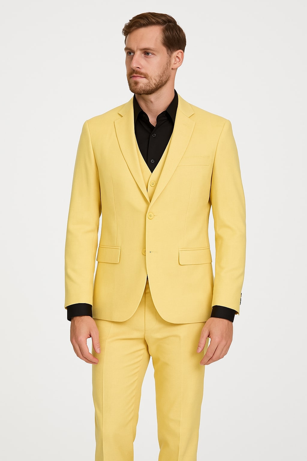 Men's Slim Fit Yellow Suit with Black Shirt