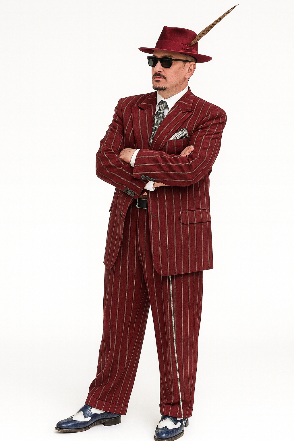 Burgundy Pinstripe 1920s Zoot Suit-3 Piece Set