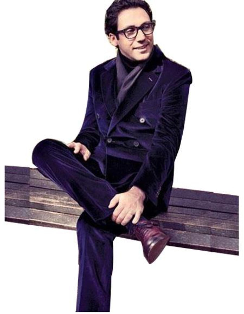 Alberto Nardoni Navy Velvet Slim Suit