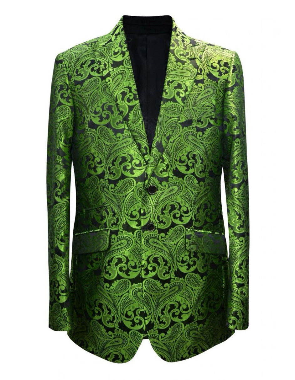 Men's Green Paisley Slim Fit Tuxedo Blazer