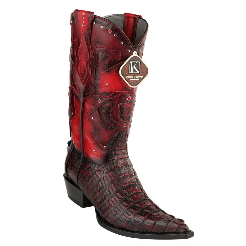 King Exotic Caiman Tail 3x Toe Black Cherry Boots