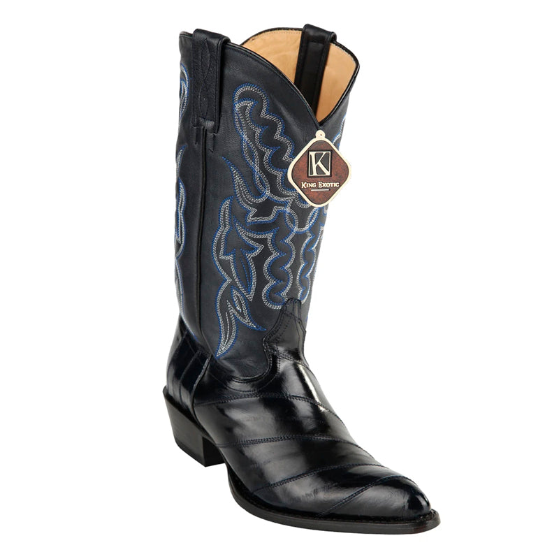 King Exotic Navy Blue Eel Skin Boots for Men