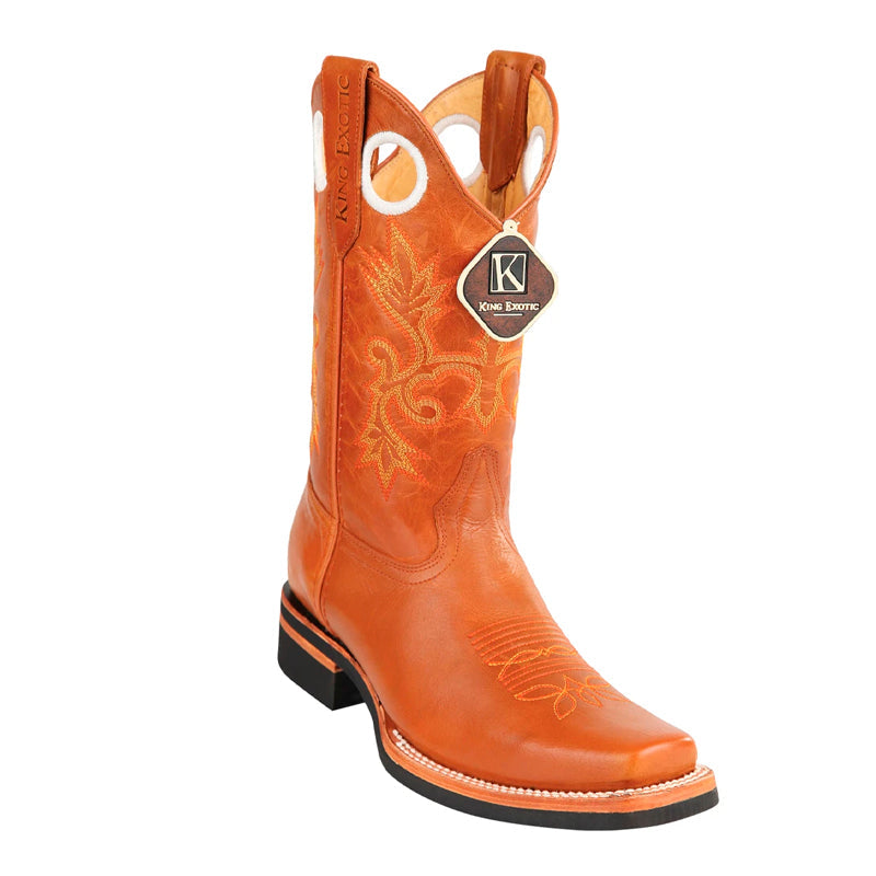 Handcrafted Honey Leather Square Toe Boots for Men