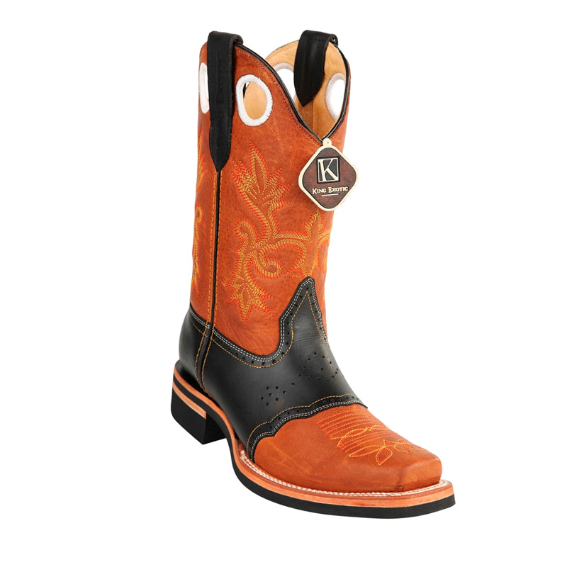 Handcrafted Honey & Black Leather Cowboy Boots