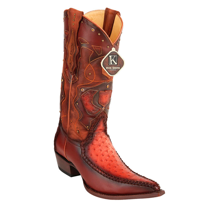 Men's Genuine Ostrich 3x Toe Boot - Cognac