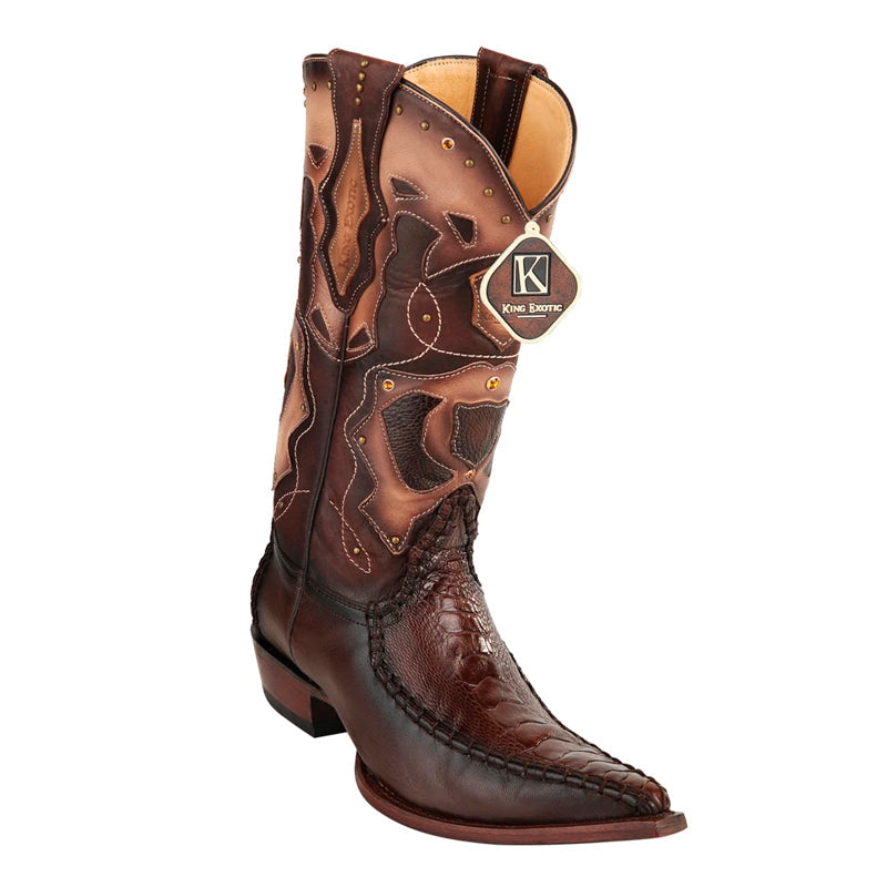 Men's Genuine Ostrich Leg 3x Toe Boot - Brown