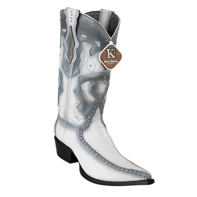 King Exotic Ostrich Leg 3x Toe Boots White