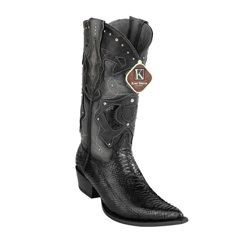 King Exotic Black Python 3x Toe Boots for Men