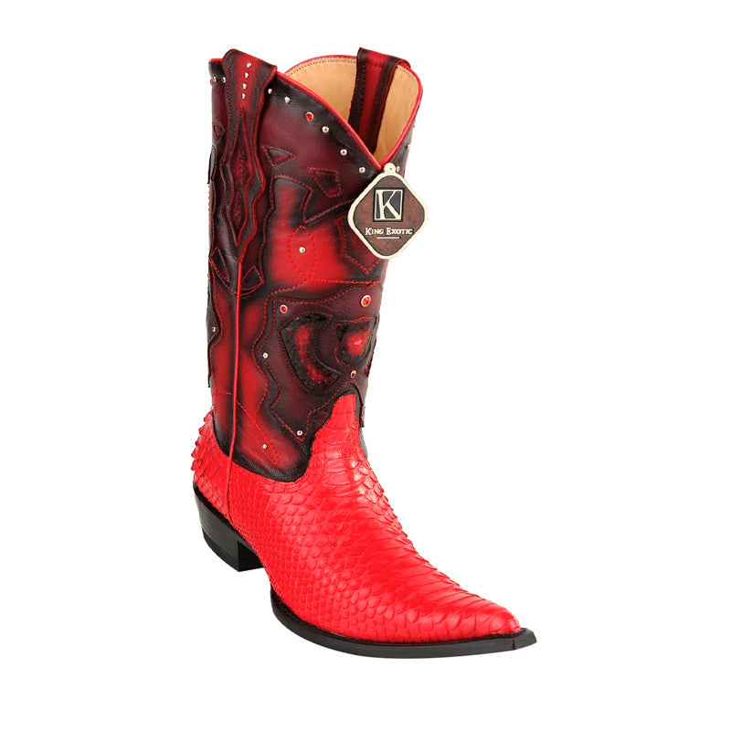 Men's King Exotic Python 3x Toe Boots Red