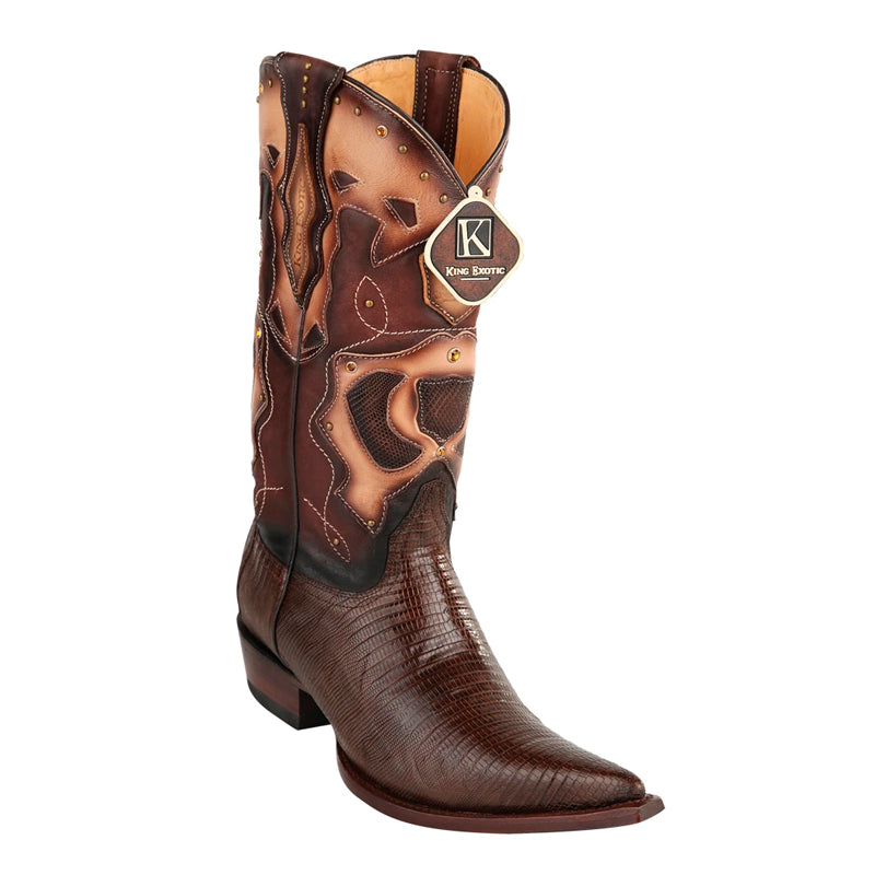 King Exotic Teju Lizard 3x Toe Boots Brown