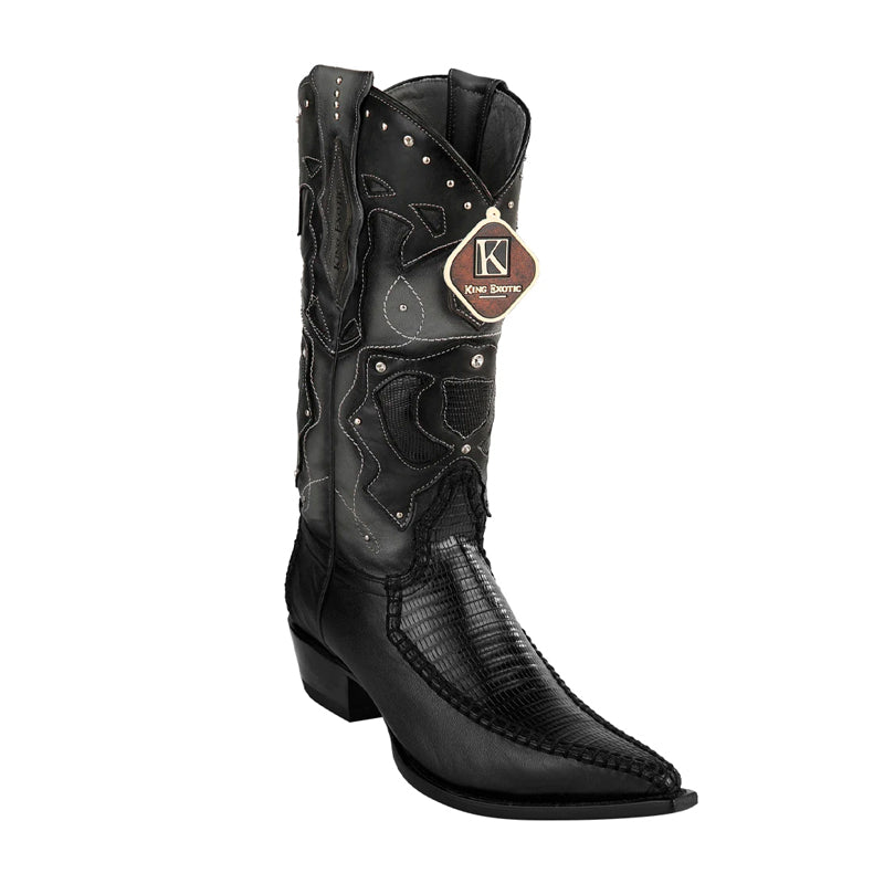 King Exotic Teju Lizard Handcrafted Boots Black