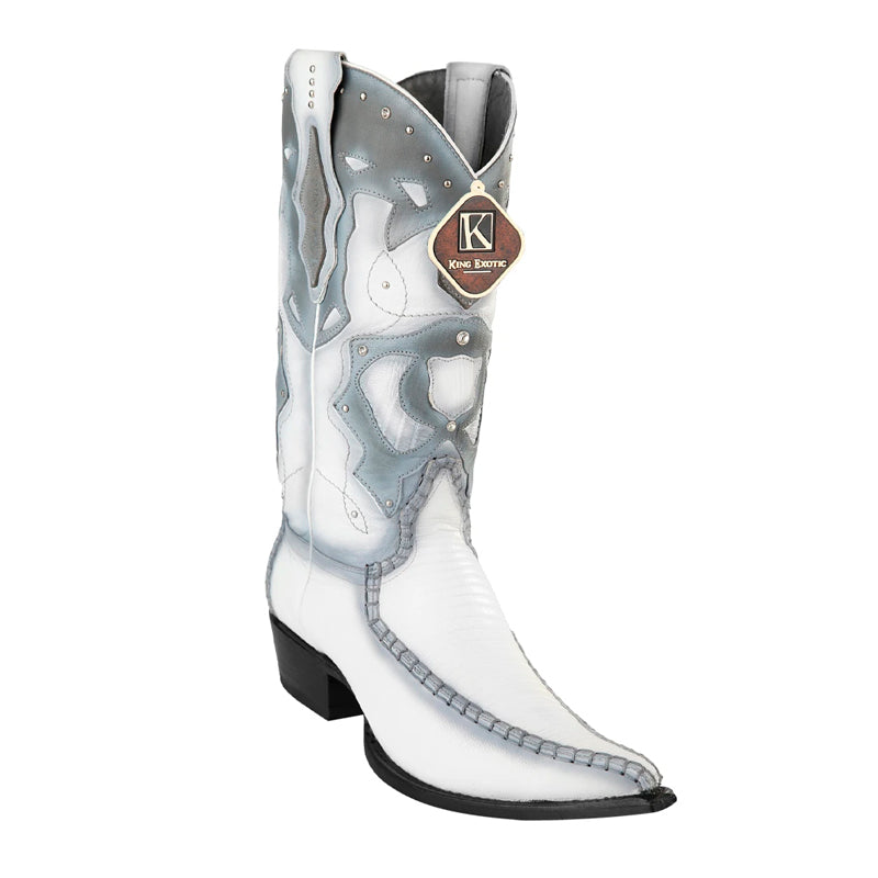 King Exotic Teju Lizard 3x Toe Boots White Burnished