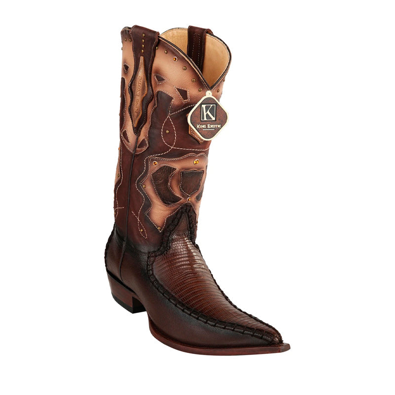 Teju Lizard 3x Toe Handcrafted Boots - Brown