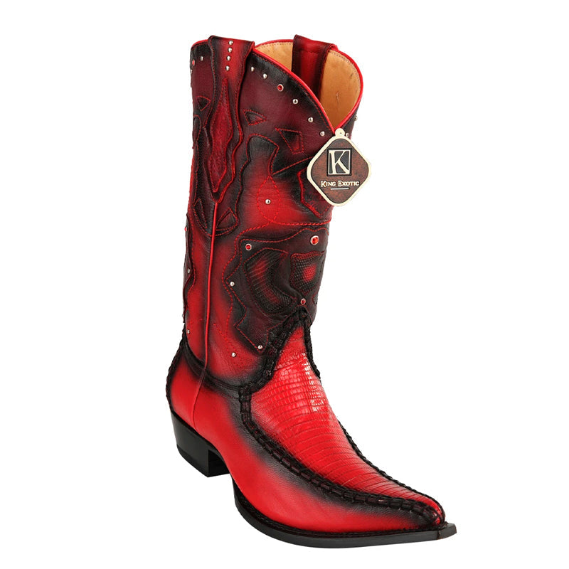 Men's Teju Lizard 3x Toe Red Burnished Boots