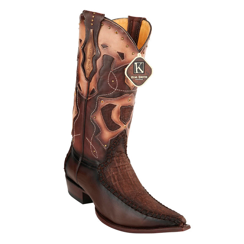 King Exotic Elephant Skin 3x Toe Boots Brown Burnished