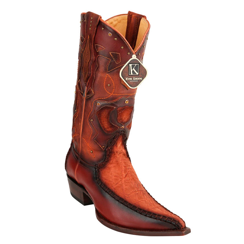 King Exotic Elephant Skin 3x Toe Boots Cognac