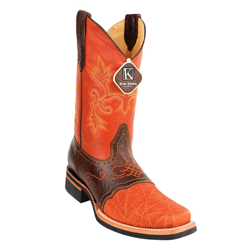 Men's King Exotic Elephant Skin Boots Rubber Sole & Saddle Square Toe Handcrafted Cognac (48167003)