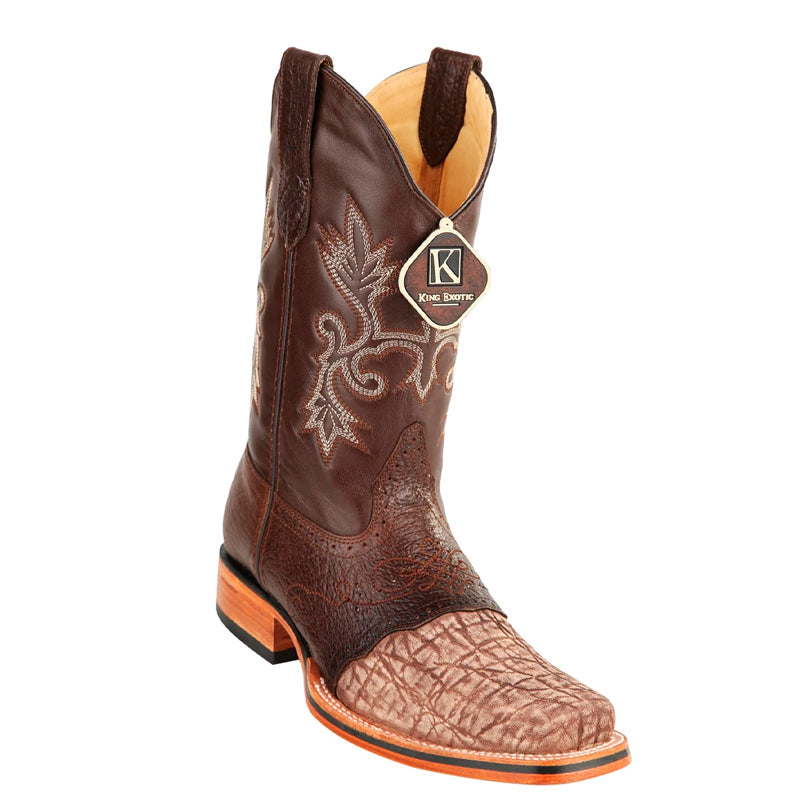 King Exotic Elephant Skin Square Toe Boots Oryx