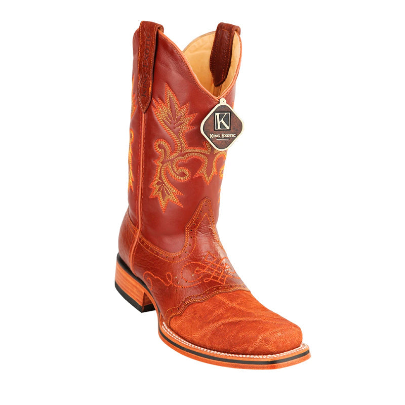 King Exotic Elephant Skin Square Toe Boots Cognac