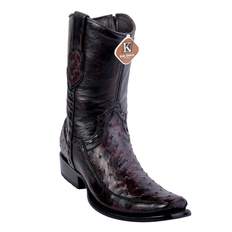 King Exotic Genuine Ostrich Dubai Toe Boots Black Cherry
