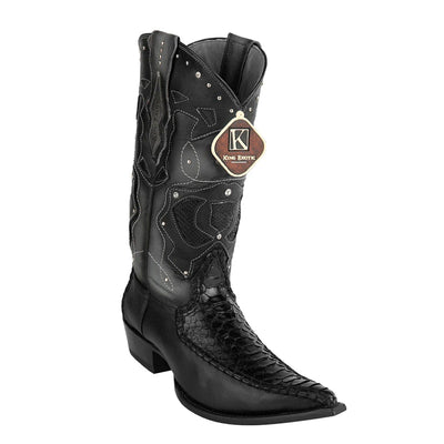King Exotic Python 3x Toe Black Boots for Men