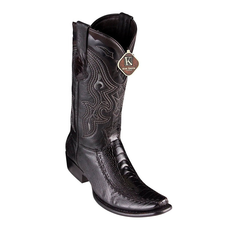 Men's King Exotic Ostrich Leg Boots With Deer Dubai Toe Handcrafted Black (479F0505)