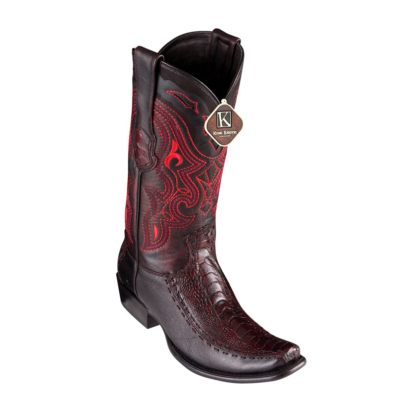 Ostrich Leg Boots with Deer Dubai Toe Black Cherry