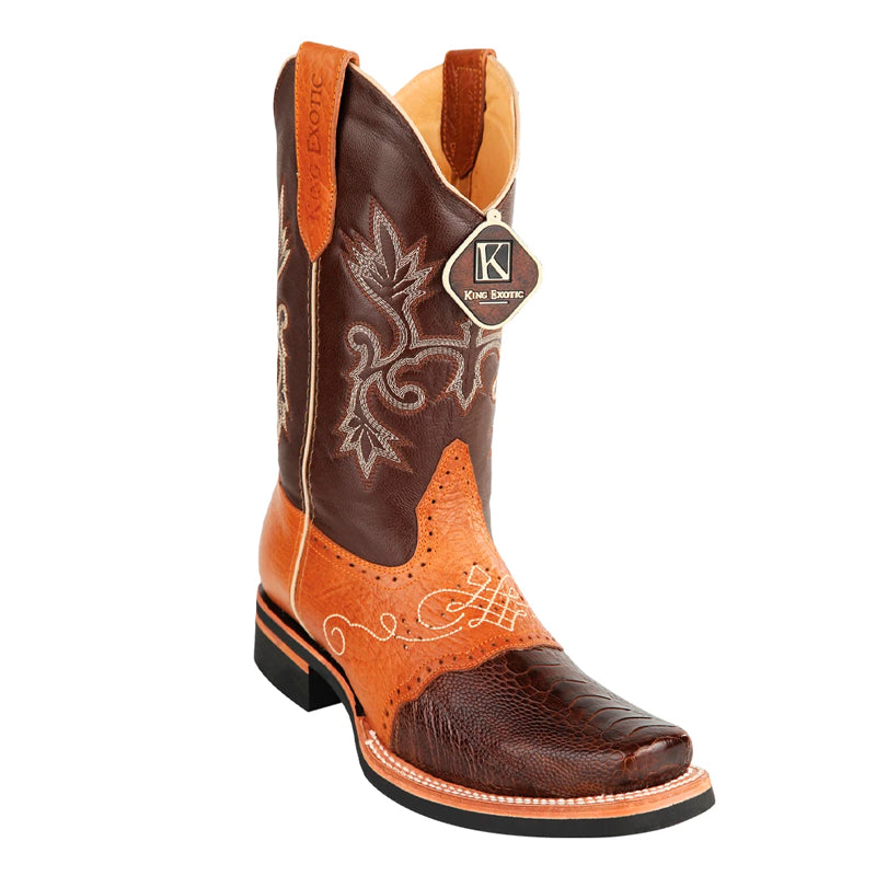 King Exotic Ostrich Leg Boots Rubber Sole Brown