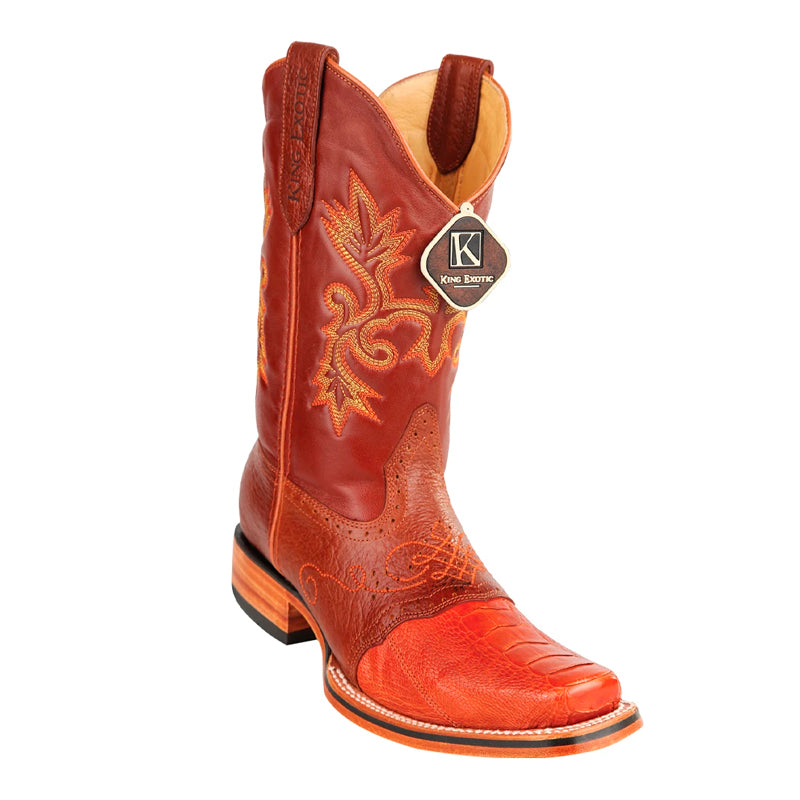 King Exotic Ostrich Leg Square Toe Boots Cognac