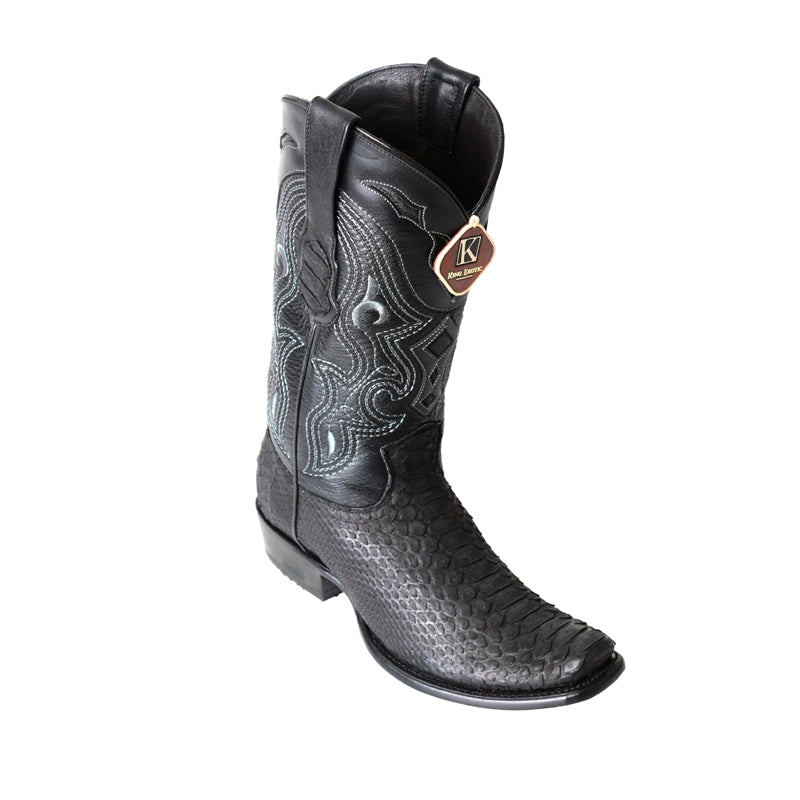 King Exotic Python Boots Dubai Toe Black Suede