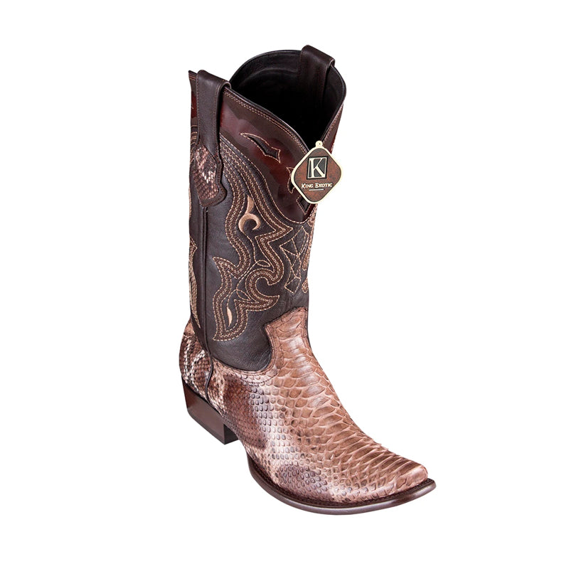 King Exotic Python Dubai Toe Python Boots Rustic Brown