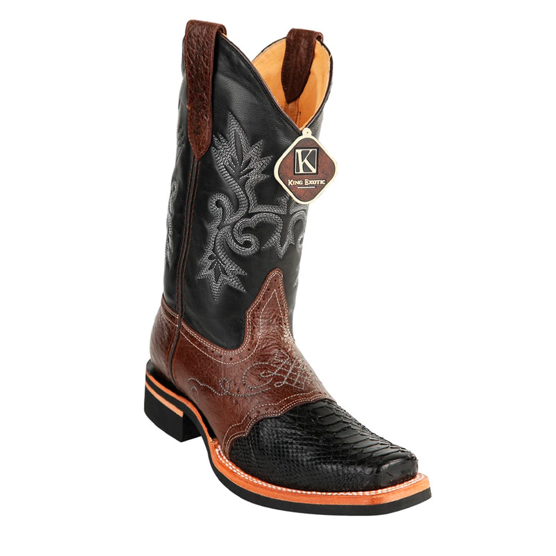 King Exotic Python Boots Square Toe Black