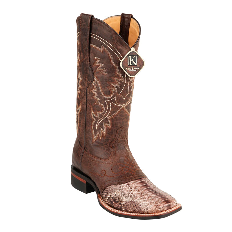 King Exotic Python Boots Rubber Sole Square Toe