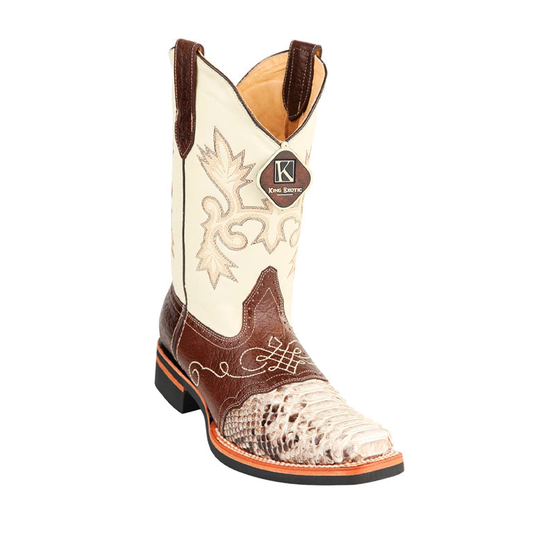 King Exotic Python Square Toe Boots Natural