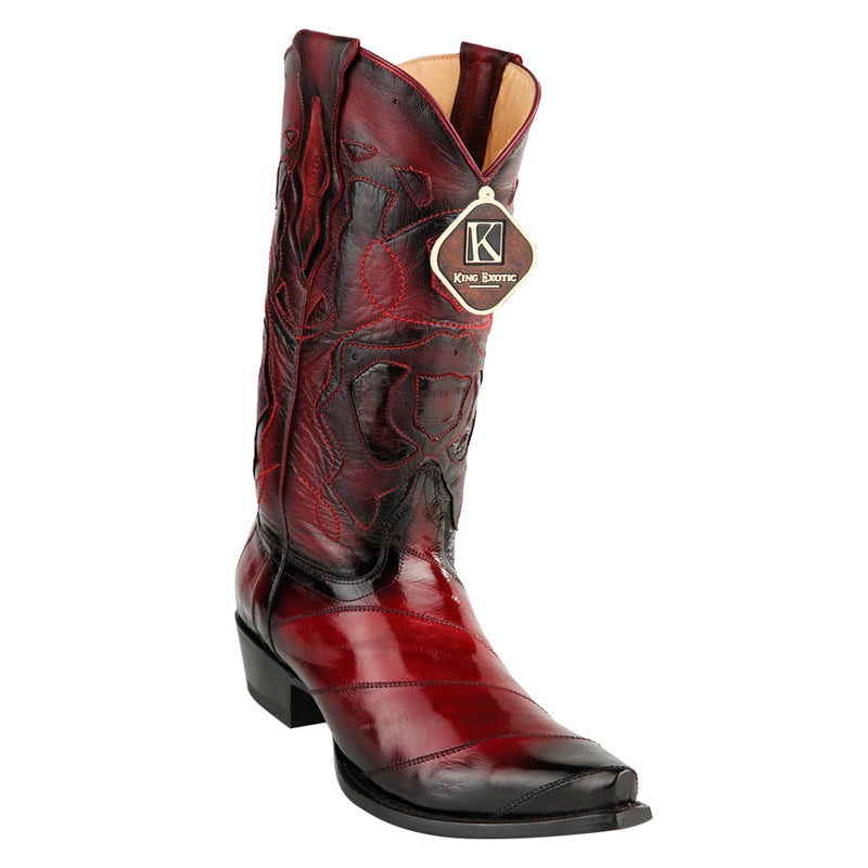 King Exotic Snip Toe Eel Boots Burgundy