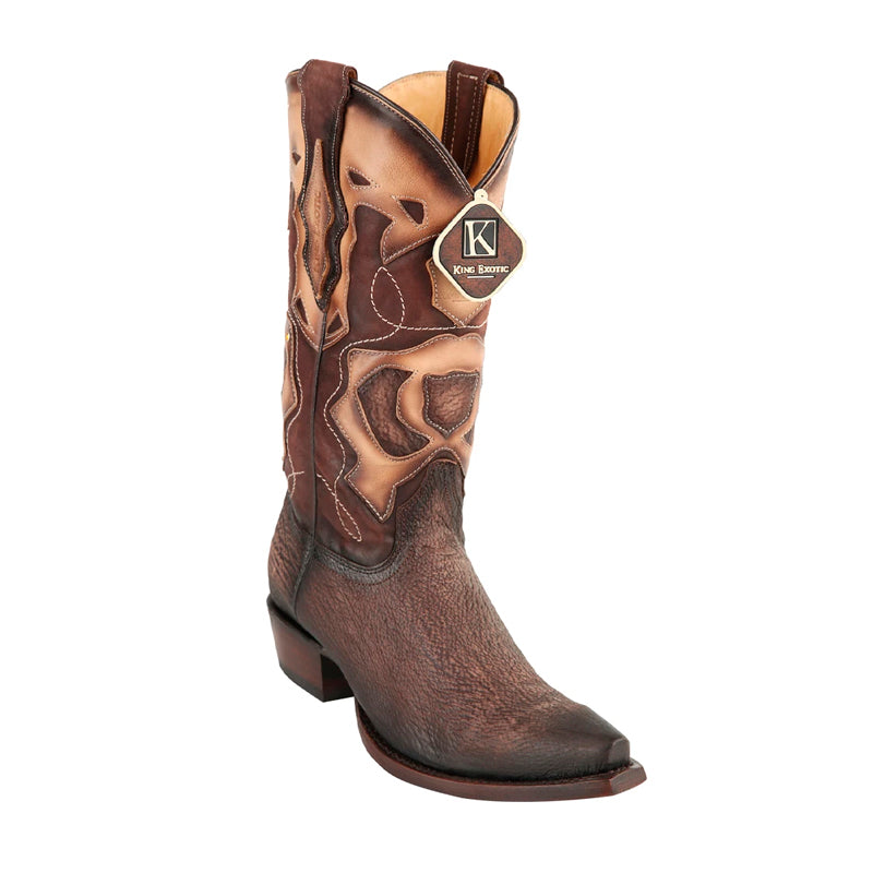 King Exotic Burnished Brown Sharkskin Snip Toe Boots