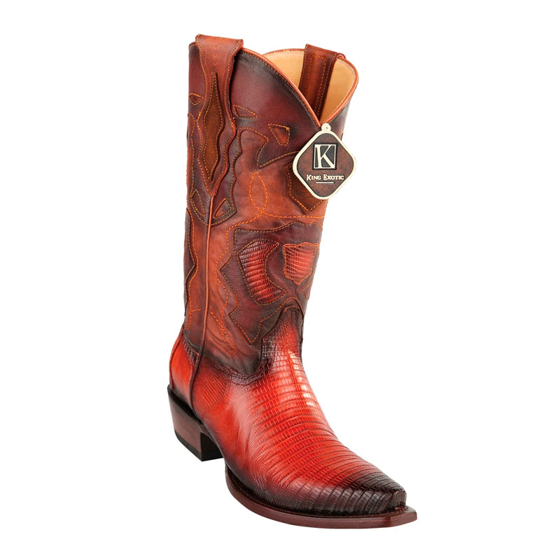 King Exotic Teju Lizard Snip Toe Boots Cognac