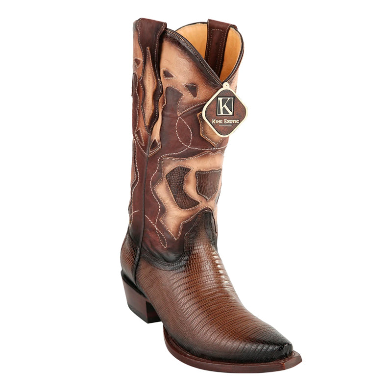 King Exotic Teju Lizard Snip Toe Boots Brown