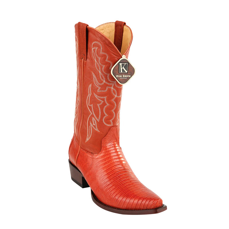 King Exotic Snip Toe Teju Lizard Boots Cognac