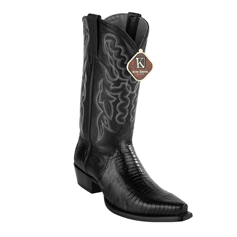 Men's Black Teju Lizard Snip Toe Boots
