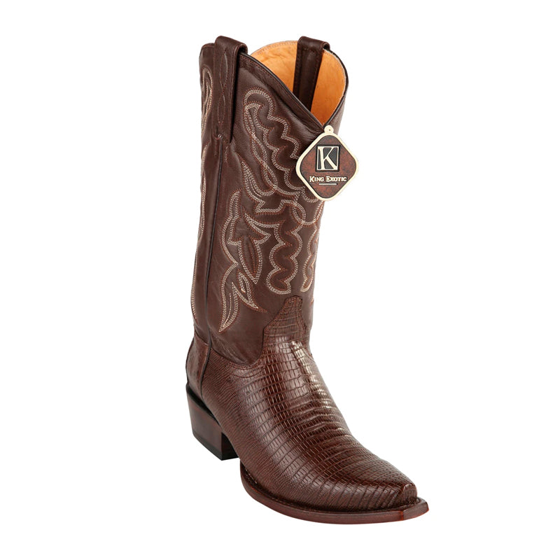 King Exotic Snip Toe Teju Lizard Boots Brown