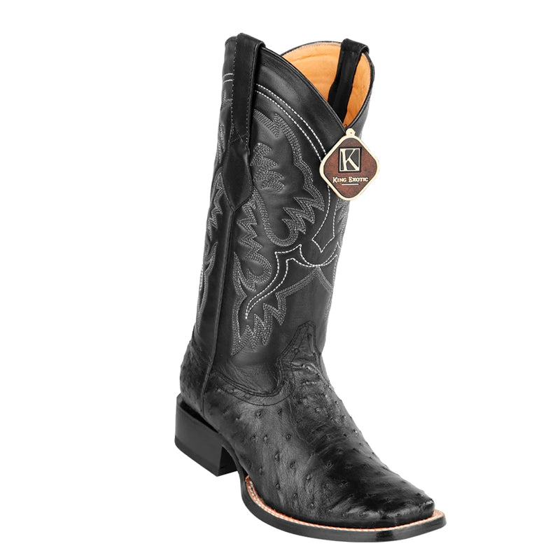 Full Quill Ostrich Square Toe Boots, Black, King Exotic