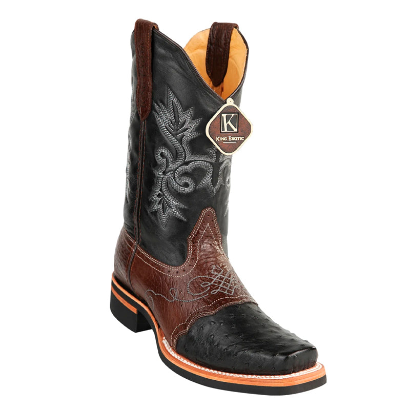 King Exotic Ostrich Square Toe Boots Black