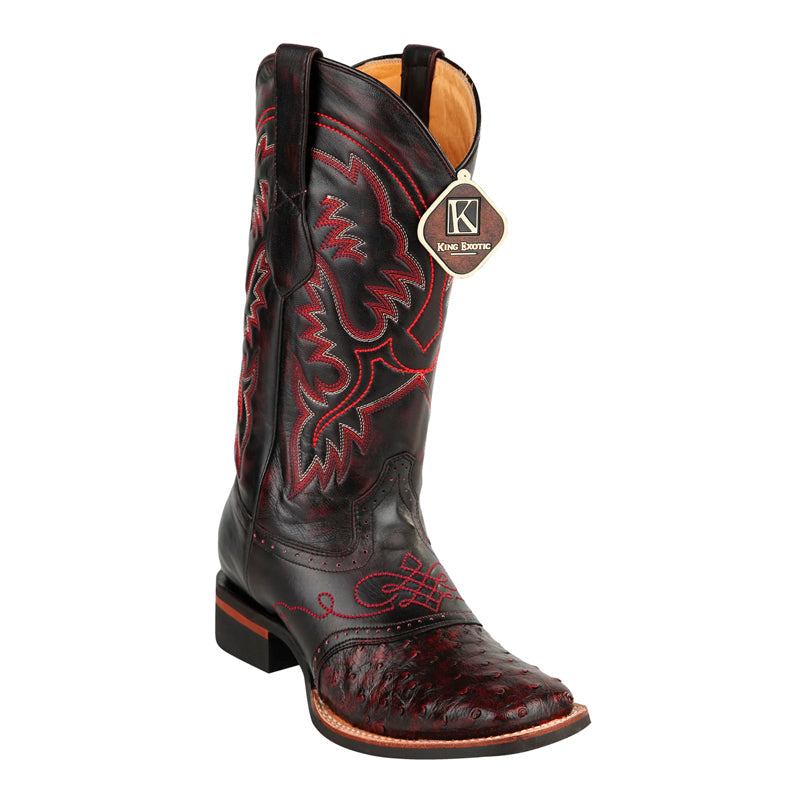 King Exotic Ostrich Square Toe Boots Black Cherry